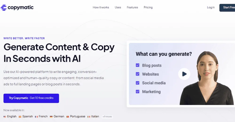 Homepage Copymatic.ai