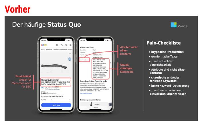 Black background with white and red text explaining it looks before implementing the changes through a pain-list 